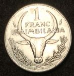 Мадагаскар 1993 г. • KM# 8 • 1 франк • голова быка • регулярный выпуск • MS BU