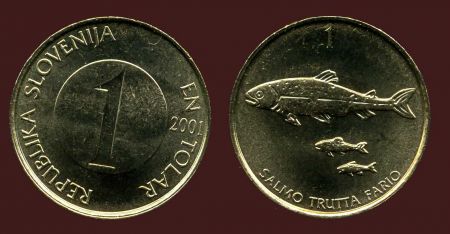 Словения 2001г. KM# 4 / 1 толар / рыбы / MS BU / фауна