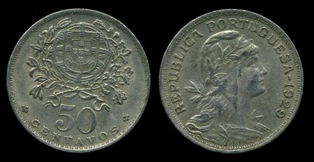 Португалия 1929 г. • KM# 577 • 50 сентаво • регулярный выпуск • AU ( кат. -$75 )