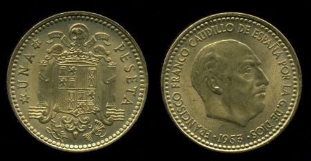 Испания 1953(63) г. • KM# 775 • 1 песета • Франко • регулярный выпуск • BU ( кат. - $30 )