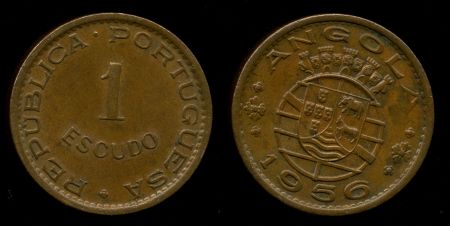 АНГОЛА 1956г. KM# 76 / 1 ЭСКУДО UNC / ГЕРБЫ