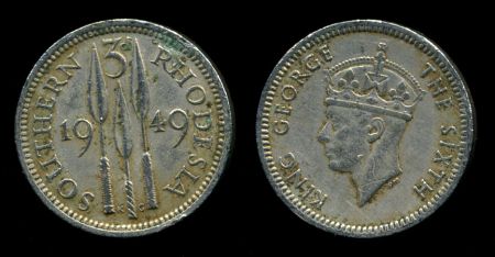 Южная Родезия 1949 г. • KM# 20 • 3 пенса • Георг VI • регулярный выпуск • XF ( кат.- $10 ) 
