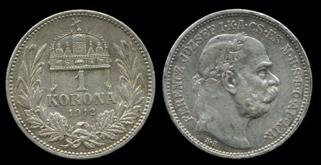 ВЕНГРИЯ 1912г. KM# 492 / 1 КРОНА MS BU СЕРЕБРО