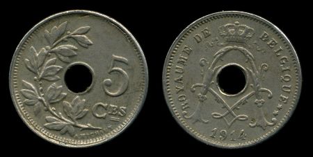 БЕЛЬГИЯ 1914г. KM# 66 / 5 САНТИМОВ UNC