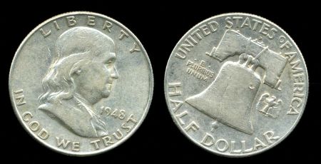 США 1948 г. D • KM# 199 • полдоллара • Бенджамин Франклин • серебро • регулярный выпуск • VF