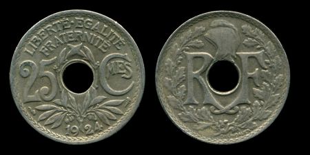 Франция 1918-1939 гг. • KM# 867a • 25 сантимов • регулярный выпуск • +/- XF