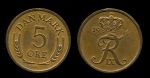 Дания 1969-1971 гг. • KM# 848.1 • 5 эре • королевская монограмма • регулярный выпуск • XF-AU