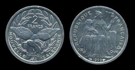 Новая Каледония 1999 г. KM# 14 • 2 франков • птица Кагу • регулярный выпуск • MS BU