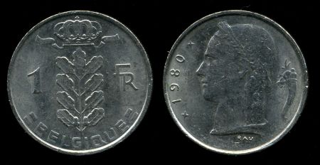 Бельгия 1950-1988 гг. • KM# 142.1 • 1 франк • "Belgique" (фр. текст) • регулярный выпуск • BU