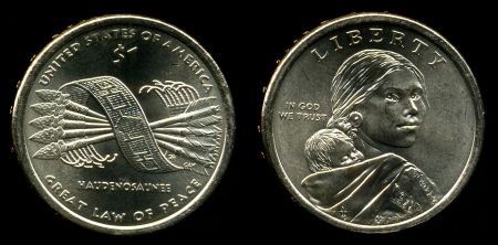 США 2010 г. D • KM# 474 • 1 доллар • коренные американцы • индейская девушка • пояс Гайавата • регулярный выпуск • MS BU