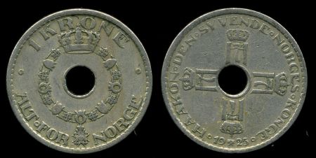 Норвегия 1925 г. • KM# 385 • 1 крона • регулярный выпуск • первый год чеканки • XF- ( кат. - $25 )