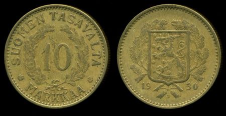 Финляндия 1930 г. S • KM# 32A • 10 марок • финский "лев" • регулярный выпуск • XF+ ( кат. - $25+ )