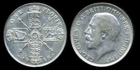 Великобритания 1918 г. • KM# 817 • флорин(2 шиллинга) • Георг V • регулярный выпуск • XF ( кат. -$45 )