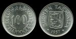 Финляндия 1957 г. S • KM# 41 • 100 марок • финский герб • серебро • регулярный выпуск • MS BU Люкс!