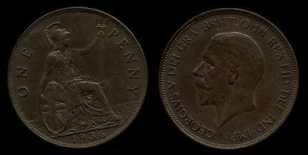 Великобритания 1936 г. • KM# 838 • 1 пенни • Георг V • регулярный выпуск • MS BU ( кат. - $30 )