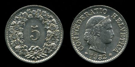 Швейцария 1932 г. B (Берн) • KM# 26b • 5 раппенов • регулярный выпуск • BU ( кат.- $15,00 )