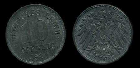 Германия 1921 г. KM# 26 • 10 пфеннигов • герб Империи • регулярный выпуск • MS