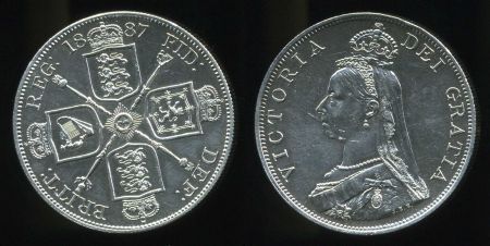 Великобритания 1887 г. • KM# 763 • двойной флорин • Королева Виктория(юбилейный портрет) • регулярный выпуск • BU