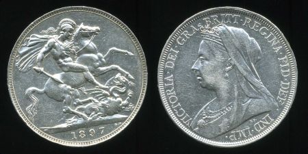 Великобритания 1897 LXI • KM# 783 • крона • королева Виктория(портрет вдовы) • серебро • регулярный выпуск • AU+
