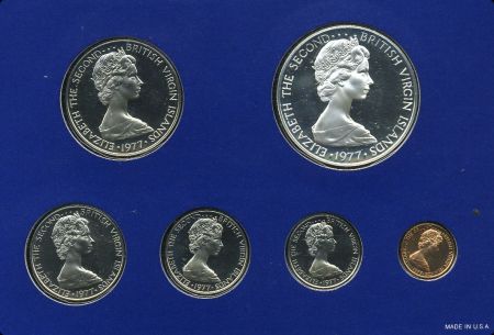 БРИТ. ВИРГИНСКИЕ О-ВА 1977г. ГОДОВОЙ НАБОР 6 МОНЕТ СЕРЕБРО 26гр. PROOF / ФАУНА