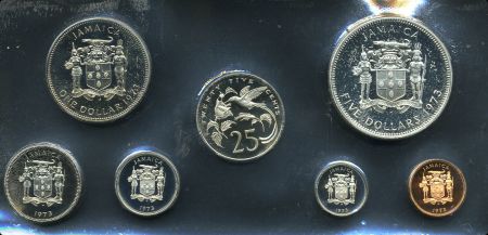 Ямайка 1973 г. • KM# PS10 • 1 c. - $5 • годовой набор • 7 монет • серебро 925 - 41.48 гр. • MS BU пруф!