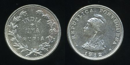 Португальская Индия • 1912 г. • KM# 18 • 1 рупия • "Свобода" • серебро • регулярный выпуск • XF+