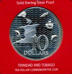 Тринидад и Тобаго 1974 г. KM# 16 • 10 долларов • государственный герб • карта острова • серебро 925 - 35 гр. • регулярный выпуск • MS BU пруф!!