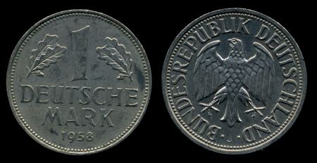 Германия • ФРГ 1958 г. J (Гамбург) • KM# 110 • 1 марка • регулярный выпуск • MS BU ( кат.- $250 )