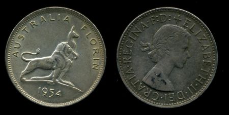 Австралия 1954 г. • KM# 55 • 1 флорин(2 шиллинга) • Королевский визит • серебро • памятный выпуск • BU