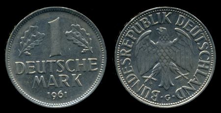 Германия • ФРГ 1961 г. G (Карлсруэ) • KM# 110 • 1 марка • регулярный выпуск • AU ( кат.- $100+ )