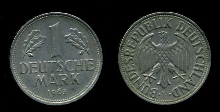 Германия • ФРГ 1963 г. F (Штутгарт) • KM# 110 • 1 марка • регулярный выпуск • UNC ( кат.- $70 )