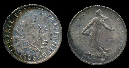 Франция 1905 г. KM# 844.1 • 1 франк • "Марианна"-сеятельница • серебро • регулярный выпуск • MS BU