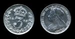 Великобритания 1895 г. • KM# 777 • 3 пенса • королева Виктория(портрет вдовы) • серебро • регулярный выпуск • AU