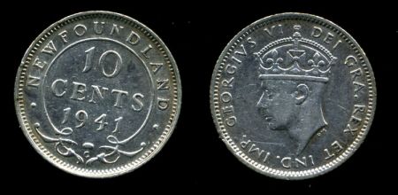 Ньюфаундленд 1941 г. C • KM# 20 • 10 центов • Георг V • серебро • регулярный выпуск • AU