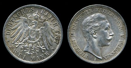 Пруссия 1907 г. A • KM# 522 • 2 марки • Вильгельм II • регулярный выпуск • серебро • BU