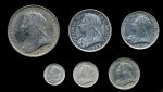 Великобритания 1893 • KM# • 3 пенса - крона • королева Виктория(портрет вдовы) • серебро • набор 6 монет • AU - MS BU 