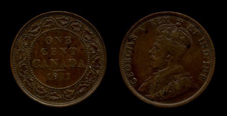 Канада 1911 г. • KM# 15 • 1 цент • Георг V • регулярный выпуск(год-тип) • AU