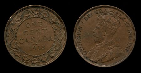 Канада 1913 г. • KM# 15 • 1 цент • Георг V • регулярный выпуск(год-тип) • AU+