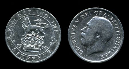 Великобритания 1914 г. • KM# 815 • 6 пенсов • Георг V • регулярный выпуск • F+