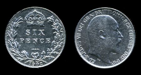 Великобритания 1902 г. • KM# 799 • 6 пенсов • Эдуард VII • серебро • регулярный выпуск • XF-AU