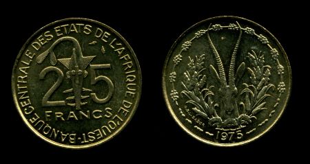 Западноафриканский Союз 1975 г. • KM# 5 • 25 франков • голова антилопы • регулярный выпуск • MS BU