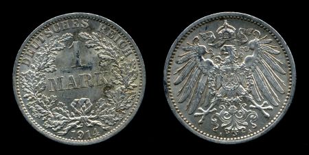Германия 1914 г. A(Берлин) • KM# 14 • 1 марка • Имперский орел • регулярный выпуск • MS BU ( кат. - $25 )