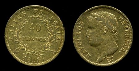 Франция 1811 г. A(Париж) • KM# 696.1 • 40 франков • Наполеон(в венке) • золото 900 - 12.9 гр. • XF
