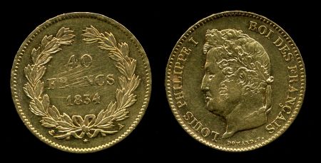 Франция 1834 г. A KM# 747.1 • 40 франков • золото-900 12.9гр. • XF