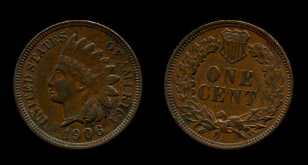 США 1906 г. • KM# 90a • 1 цент • "Индеец" • регулярный выпуск • MS BU