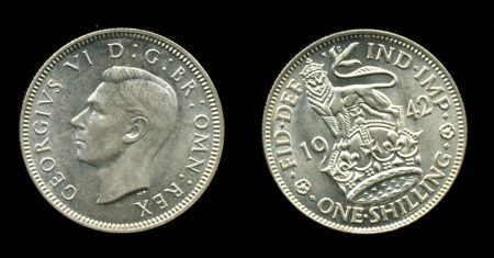 Великобритания 1942 г. • KM# 853 • 1 шиллинг • Георг VI • британский лев • регулярный выпуск • MS BU