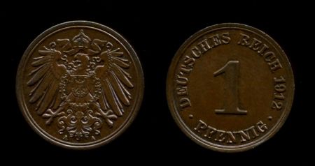 Германия 1912 г. A (Берлин) • KM# 10 • 1 пфенниг • Имперский орел • регулярный выпуск • MS ( кат. - $10+ )
