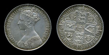 АНГЛИЯ 1844г. SP# 3883 / КРОНА ГОТИЧЕСКАЯ СЕРЕБРО PROOF XF+