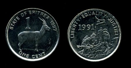 Эритрея 1997 г. • KM# 43 • 1 центов • антилопа • регулярный выпуск • MS BU