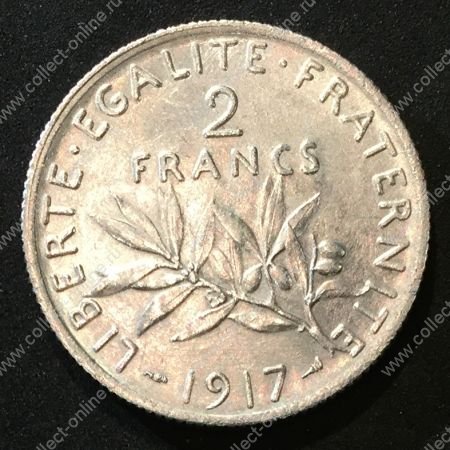 Франция 1917г. KM# 845.1 • 2 франка  "Марианна" серебро • MS BU Люкс!!